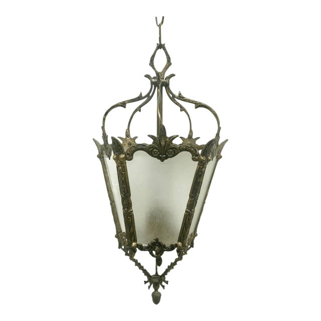 Vintage Neoclassical / Victorian Style Frosted Glass Wired Pendant Light For Sale