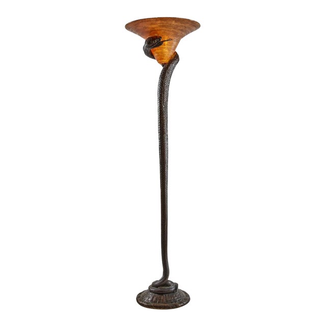 Edgar Brandt Style Art Deco Cobra Floor Lamp, Mid 20th Century For Sale