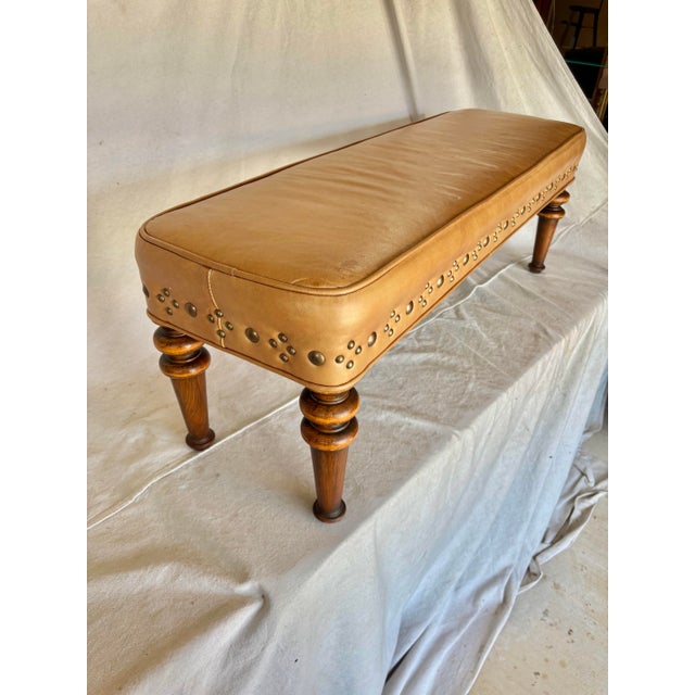 Wood 20th Century Leather Upholstered Bench For Sale - Image 7 of 12