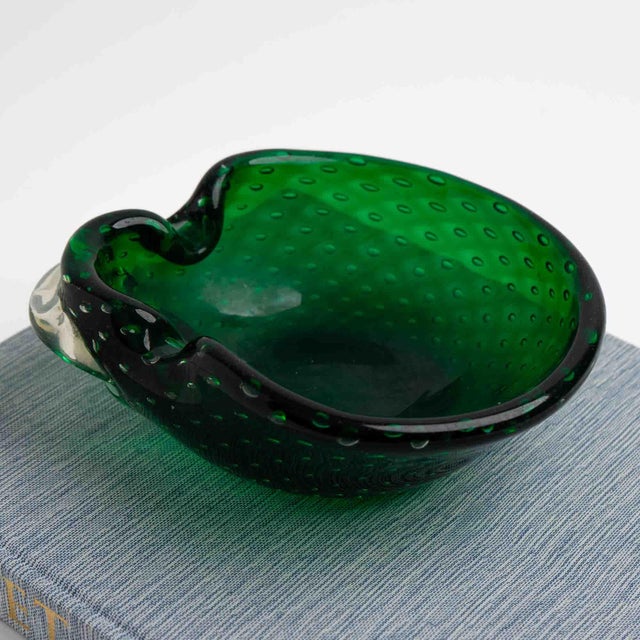 Vintage Emerald Green Murano Bullicante Art Glass Catchall Dish For Sale - Image 4 of 14