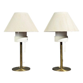 Luxus, Table Lamps, Brass, Fabric, Sweden, 1960s For Sale