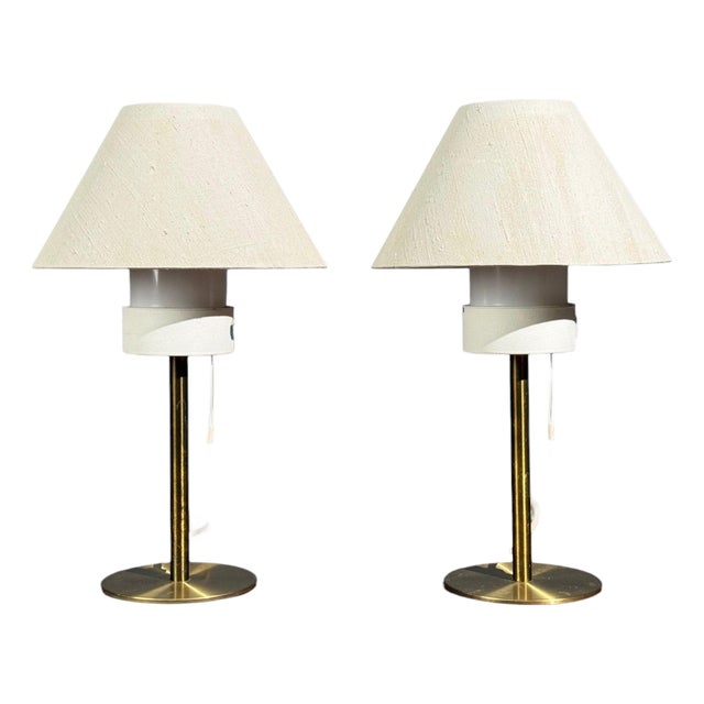Luxus, Table Lamps, Brass, Fabric, Sweden, 1960s For Sale
