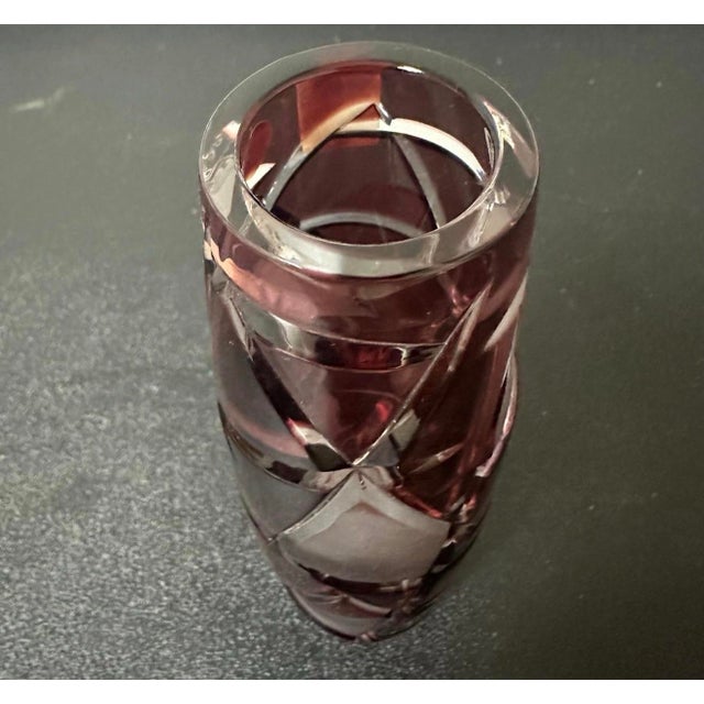 1930s Caesar Crystal Modern Cranberry Cut Glass Bud Vase Brand New 8” For Sale - Image 4 of 6