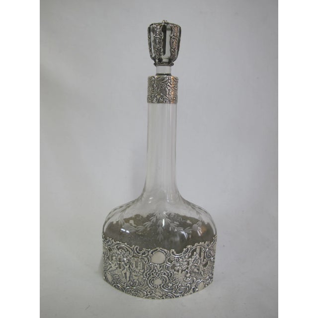 Antique Mauser Sterling Silver Repousse Cherub Overlay Etched Crystal Decanter For Sale - Image 13 of 13