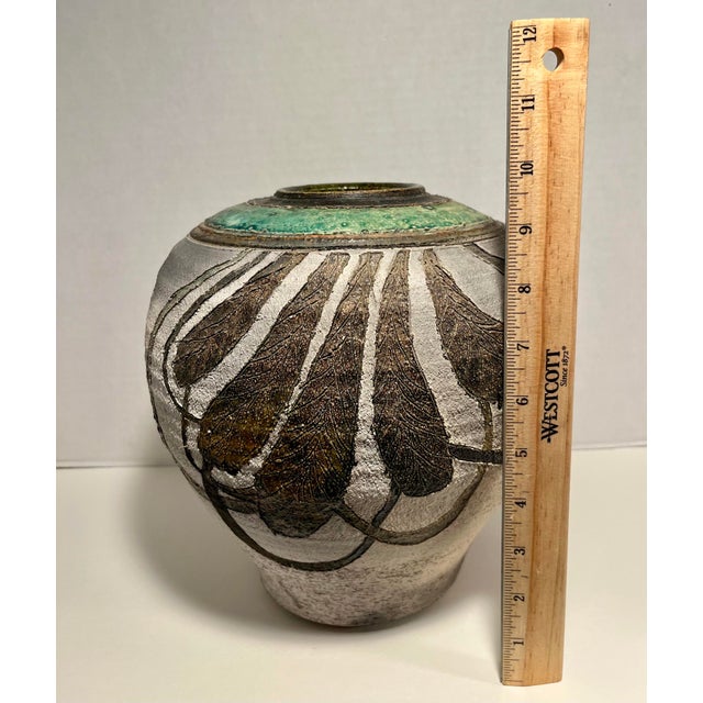 Vintage Studio Art Pottery Chestnut Leaves Raku Glaze Vase by Bohn, Signed For Sale In Los Angeles - Image 6 of 7
