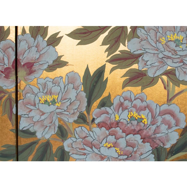 1970s "White Peony", Japanese Late Showa Era Painted Byobu Screen For Sale - Image 5 of 18