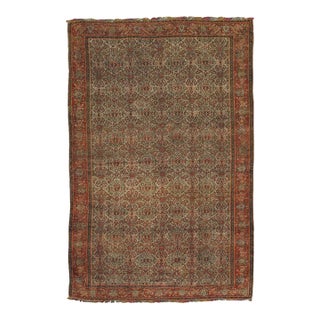 Antique Senneh Rug with Multicolored Silk Warp, Handmade, Fine Ivory, Red, Blue For Sale