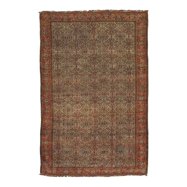 Antique Senneh Rug with Multicolored Silk Warp, Handmade, Fine Ivory, Red, Blue For Sale