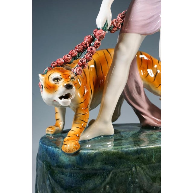 Large Art Nouveau Bacchante with Tiger Figurine by Rose for Goldscheider, Vienna, Austria, 1922 For Sale - Image 9 of 12
