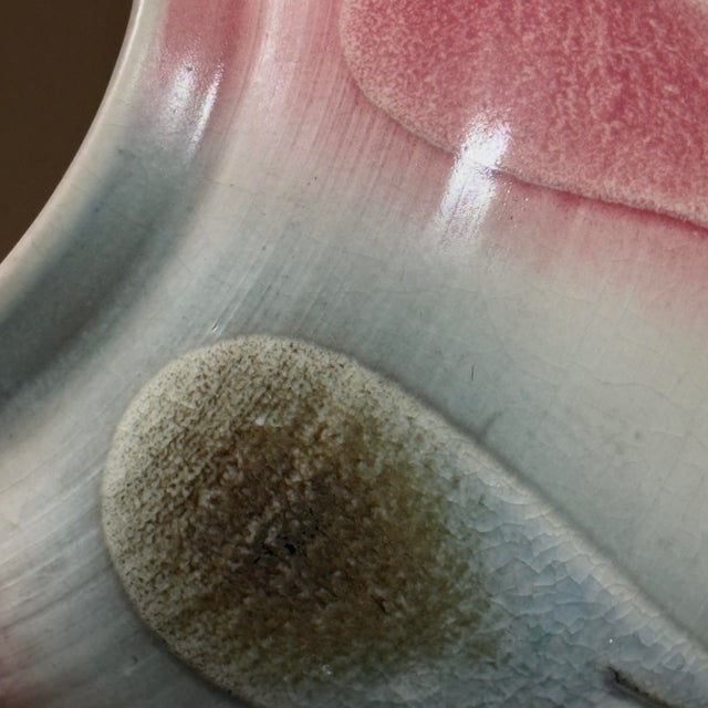 1970s Vintage Postmodern Japanese Pink Crackle Glazed Vase, Stamped For Sale - Image 5 of 9