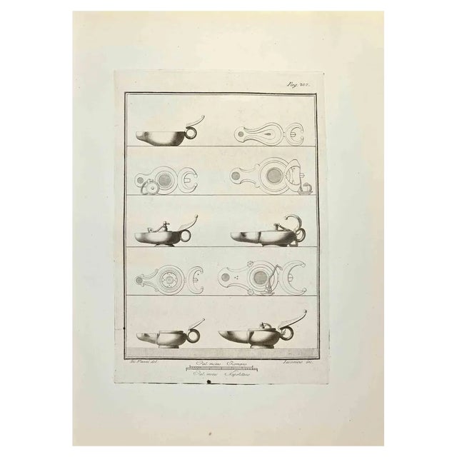 Nicola Vanni, Ancient Oil Lamps, Etching, 18th Century For Sale