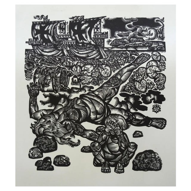 Dainis Rozkalns, with Fire and Sword, 1977, Linocut For Sale