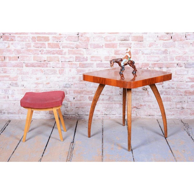 Gold Mid-Century Stool in Upholstery and Beech, Slovakia, 1960s For Sale - Image 8 of 9