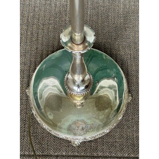 1930s Art Deco Pierced Silverplated 60" Torchiere Floor Lamp W/Claw Feet For Sale - Image 10 of 18