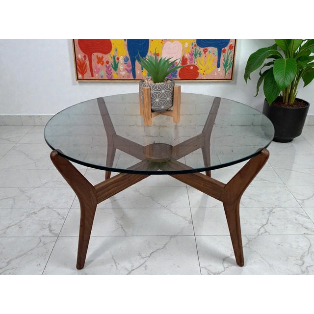 Mid-Century Modern Mid-Century Round Coffee Table Teak with Glass Top from Lebus, 1960s For Sale - Image 3 of 18