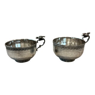1990s Sterling Silver Mini Cups With Bird Handle - a Pair For Sale