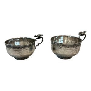 1990s Sterling Silver Mini Cups With Bird Handle - a Pair