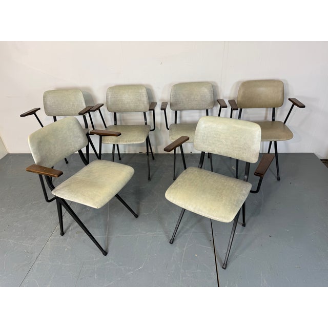Mid-Century Industrial Steel Chairs with Wooden Armrests from Marko, Set of 6 For Sale - Image 10 of 11