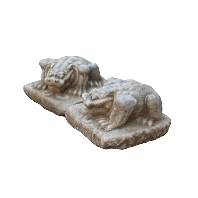 Chinese Off White Brown Marble Stone Fengshui Pixiu Statues A Pair Chairish