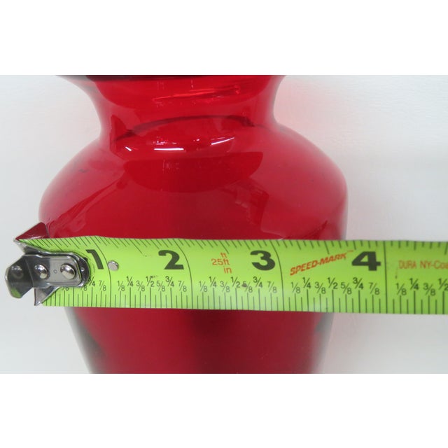 Hand Blown Ruby Red Tall Vase With Flared Opening and Clear Base 5084b For Sale - Image 10 of 11