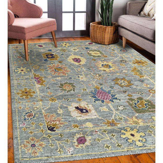 Traditional Fiona Oriental Gray Hand-Knotted Wool Rug Carpet, Allover Jewel Tone Design For Sale - Image 3 of 6