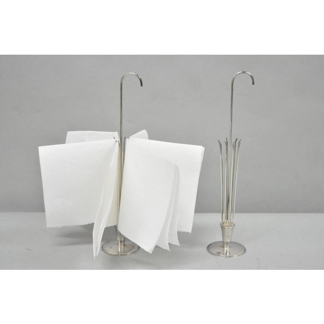 Mid 20th Century Danish Modern Silver Plated Umbrella Cocktail Napkin Holder - a Pair For Sale - Image 14 of 14