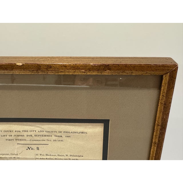 1840 Philadelphia District Court Juror List Antique Broadside Framed For Sale - Image 4 of 7