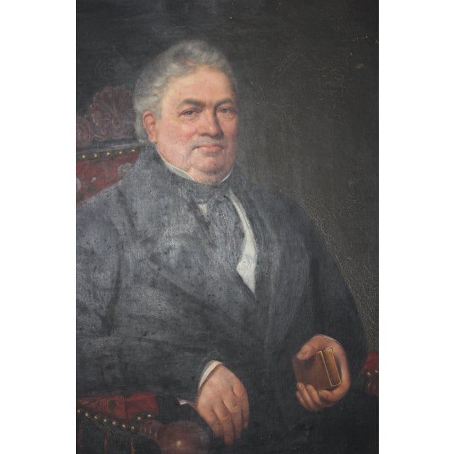 Large Antique portrait of a French Gentleman Wonderful 3/4 length Portrait of old French man seating in a French Carolean...