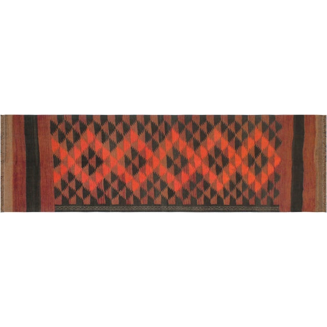1980s Vintage Kilim Red Orange Hand-Woven Area Rug For Sale - Image 9 of 13