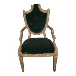 Mid 20th Century Vintage Green Velvet Chair For Sale