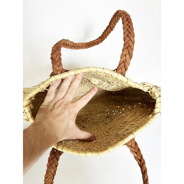 20th Century Bohemian Rattan and Leather Bag, France For Sale - Image 12 of 13