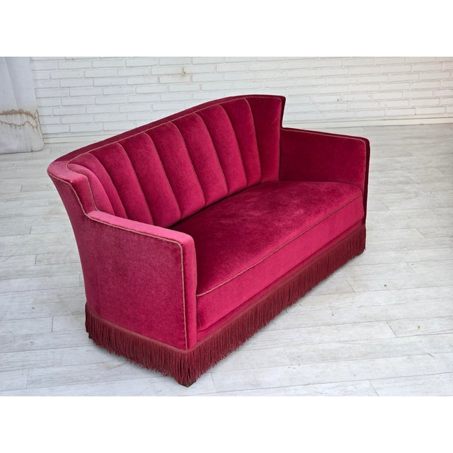 Danish 2-Seater Sofa in Velour with Ash Wood Legs, 1960s For Sale - Image 4 of 17