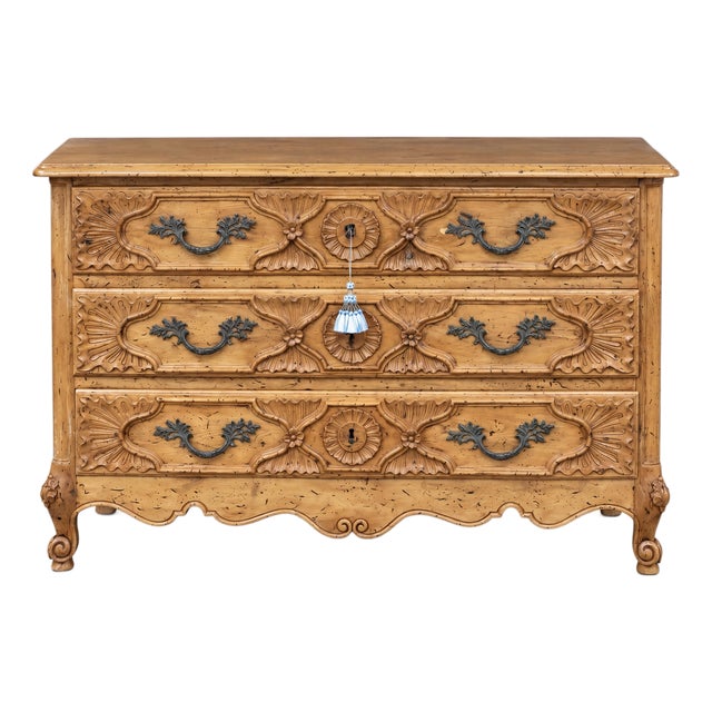 1950s Italian French Louis XV Style Carved Pine Chest / Commode For Sale