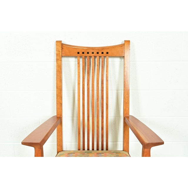 Stickley Arts & Crafts Cherry Wood High Back Spindle Armchairs, Pair For Sale In South Bend - Image 6 of 13