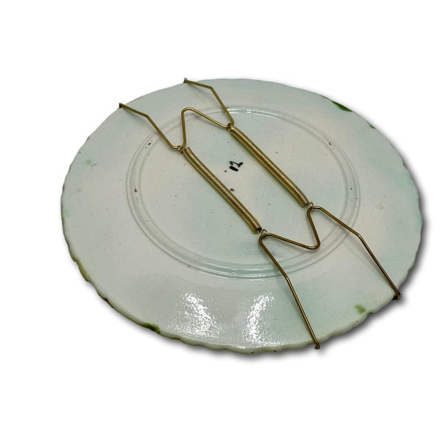 Beautiful Antique Victorian Majolica Dish With Bracket for Wall Plate Hanging Display Circa 1880s - Nice Colors For Sale - Image 15 of 17
