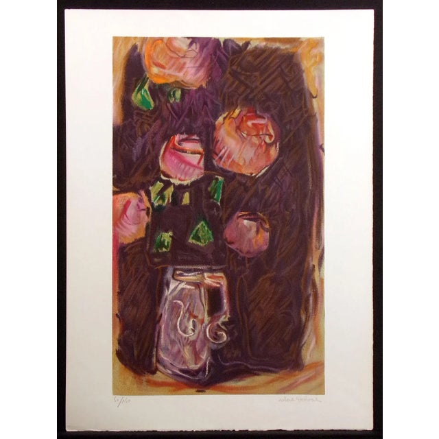 1970s 1970s "Cinq Roses" Floral Still Life Lithograph Print by Robert Delval For Sale - Image 5 of 6