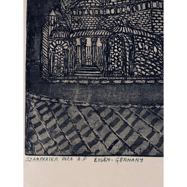 Folk Art Dora Szampanier, Etching of destroyed synagogue - Essen, Germany For Sale - Image 3 of 6