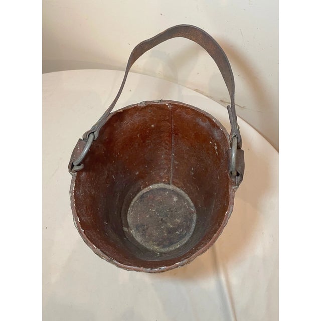 Rare Antique 1700's Handmade Copper Riveted Leather English Fire Fighter Bucket For Sale - Image 10 of 12