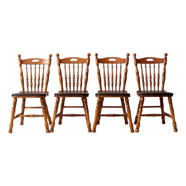 Vintage Spindle Back Dining Chairs Set of 4 For Sale