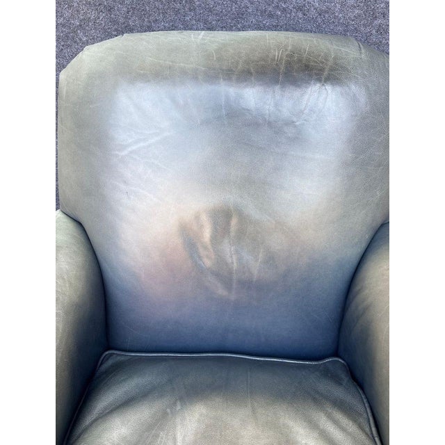 Late 20th Century Vintage Lillian August Sun-Faded Navy Ombré Leather Library Chair For Sale - Image 5 of 6
