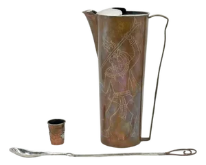 1960s Mexican Ana Nunez Brilanti Taxco Copper Cocktail Pitcher Set - 3pcs