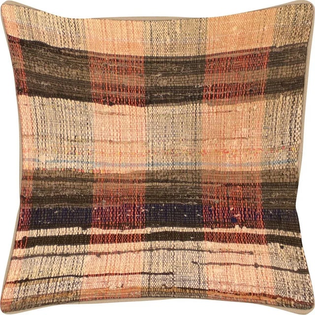 1960s Turkish Rag Pillow. Sewn with fragments of vintage hand made Anatolian cotton & linen kilims. Fiber fill. 523086