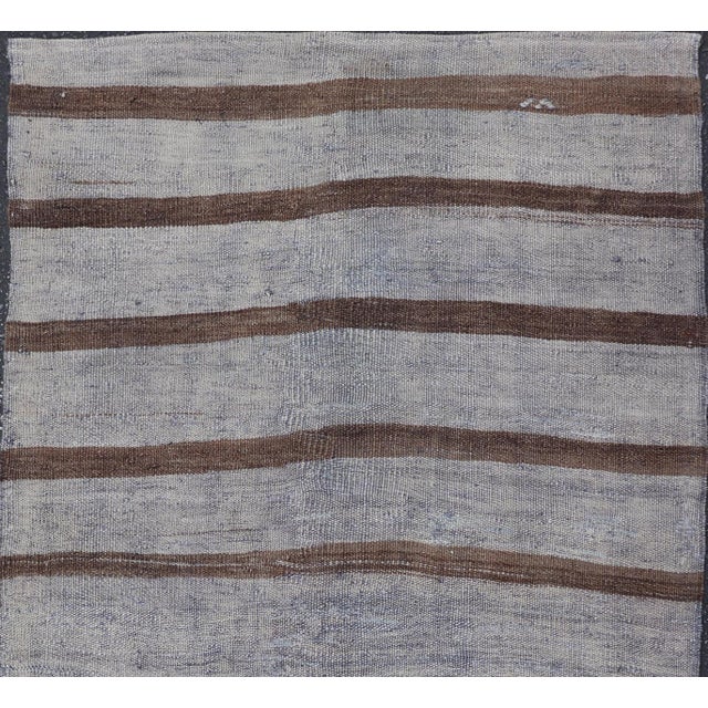Textile Vintage Turkish Kilim Rug With Soft Grey and Rich Brown Stripes 3'2 X 5'4 For Sale - Image 7 of 10