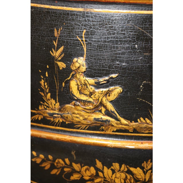 Vintage Italian Ebonized Chinoiserie Style Brass Mounted Paint Decorated Commode For Sale - Image 9 of 9