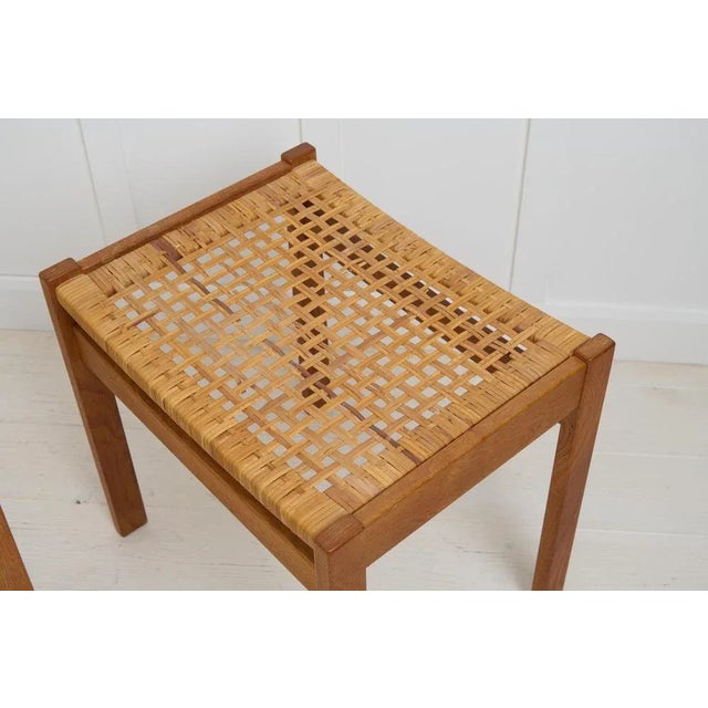 Wood Set of Vintage Danish Oak and Rattan Footstools For Sale - Image 7 of 8