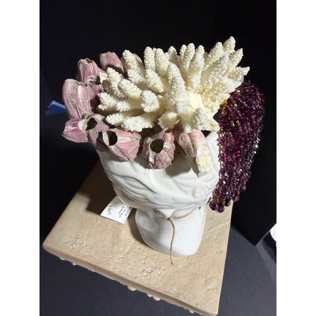 White Celestial Meets the Sea-Shell Incrusted Head-Coastal Art Sculpture For Sale - Image 8 of 13