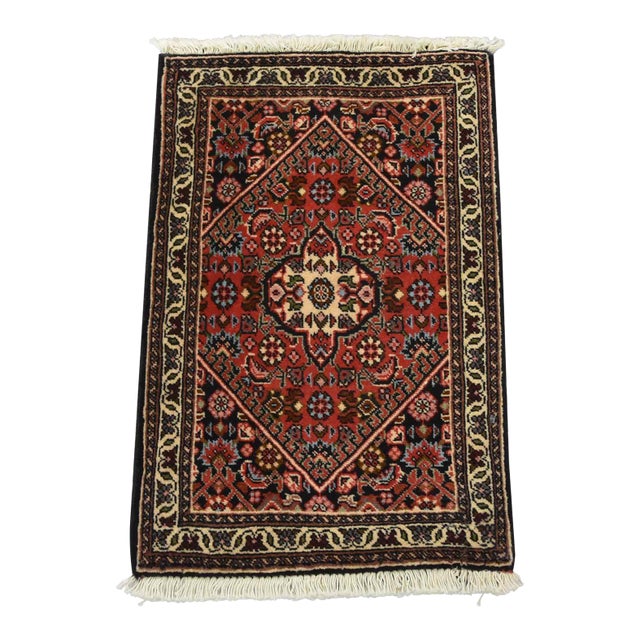 Fine Bidjar Rug 1’5” X 2’1” Red Wool Vintage Traditional Hand-Knotted Carpet For Sale