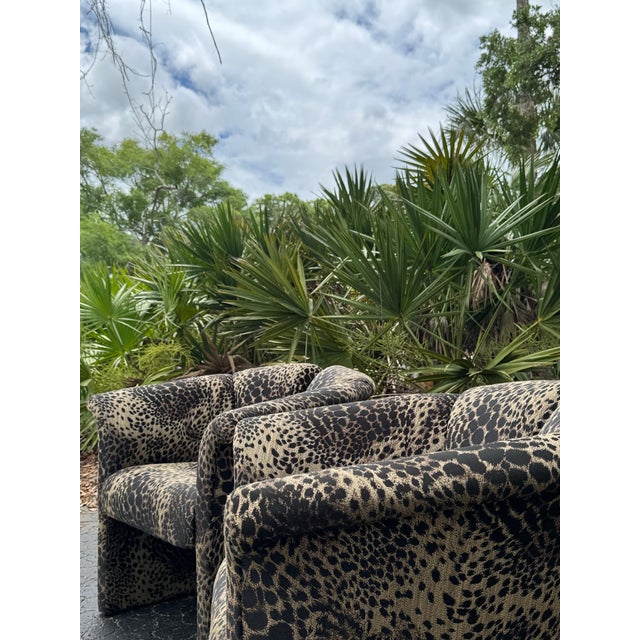 1970s 1970s Thayer Coggin for Robb & Stucky Postmodern Leopard Upholstered Barrel Chairs – A Pair For Sale - Image 5 of 9
