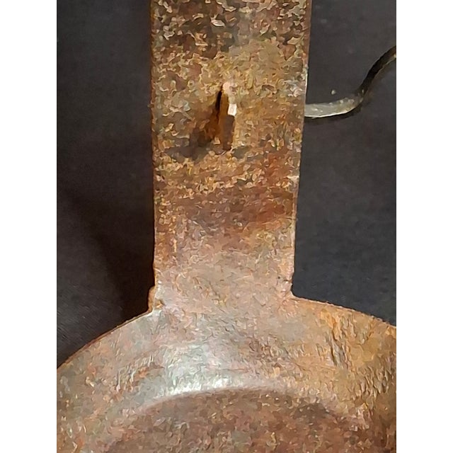 Rare 18th C Wrought Iron Double Crusie Phoebe Grease Lamp Bird Motif Folk Art For Sale - Image 13 of 18