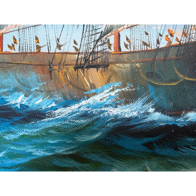 Paint Vintage Oil Painting Tall Ship Seascape Signed K. Dossi Maritime Marine Art For Sale - Image 7 of 11